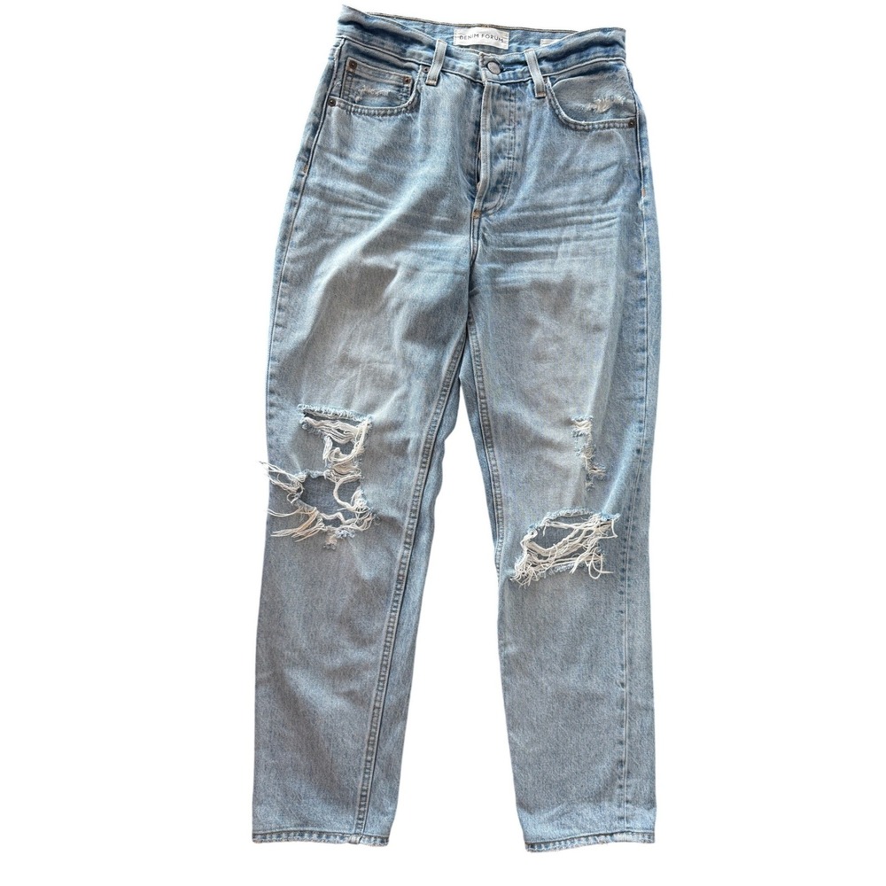 Denim Forum The BF‎ High Rise Loose Distressed Jeans Light Wash Blue 27X28